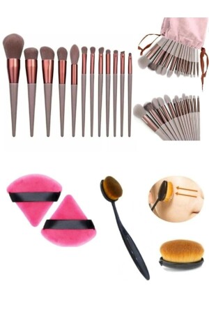 16-teiliges Make-up-Pinsel-Set (1 Löffelpinsel, 2 Puderschwämme, 13 Make-up-Pinsel). - 2