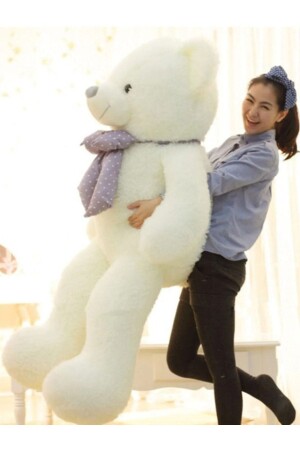 (م.ن.ز-باببو) 160 سم دبّة طدي كبير مع ربطة قوس أبيض 20052302 - Özgüner Oyuncak