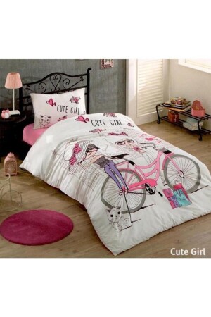 غرفة المراهقين المزدوجة المزدوجة فتاة جميلة غطاء غطاء، ورقة، وسادة 160 × 220 بيضاء نمط 1004ETKSYOT02 - Kristal