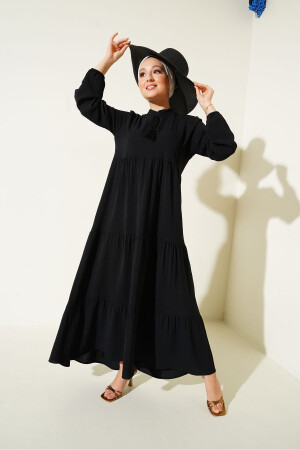 1627 Hijab-Kleid mit Kragen und Schnürung, Ramadan-Kollektion – Schwarz - Bigdart