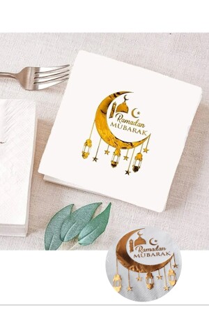 16lı Ramadan Mubarak Gold Parlak Peçete Altın Varaklı Ramazan Temalı Iftar Sofrası Dini Süs 16x16cm - 1