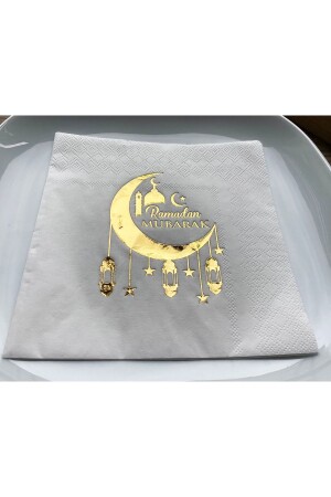 16lı Ramadan Mubarak Gold Parlak Peçete Altın Varaklı Ramazan Temalı Iftar Sofrası Dini Süs 16x16cm - 3