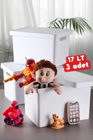 م.ن.ز-17 لترات، صندوق مع غطاء 3 قطع أبيض - Nandy Home