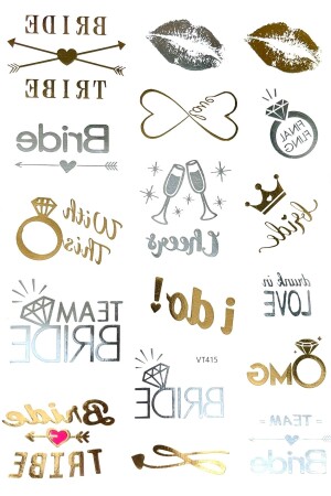 العروس من فريق العروس 17 قطعة النموذج المختلط ملونة مؤقتة الوشم الساطع الحفلة البكالورية - Huzur Party Store