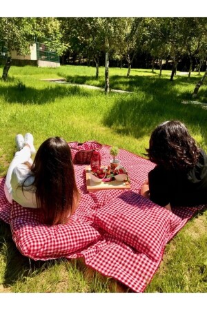 مـنـز-ريد جينغهام صـغير شـيكرـد بـيكنيك مات 170*170 و 2 مـات بيكنيك 50*50 سم بيكنيك - Belmodmoda
