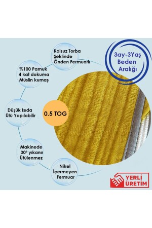 18-36ay Yazlık Ve Mevsimlik, 4 Kat Müslin Kumaş, Bebek Çocuk Torba Uyku Tulumu, Hardal 71422 - 4