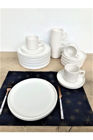 مـنـز - مـتـة بيضاء قابلة للتجميل 18 قطعة إفطار مجموعة 6 أشخاص - GULHANILE