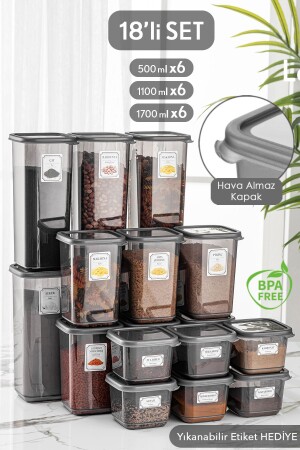 مجموعة من 18 حاويات تخزين غذائي مربع مع حاويات أنتراتيت 6x ((0,50 LT-1,10 LT -1,70 LT) مدونة شاكر العقاقير MCH - Meleni Home