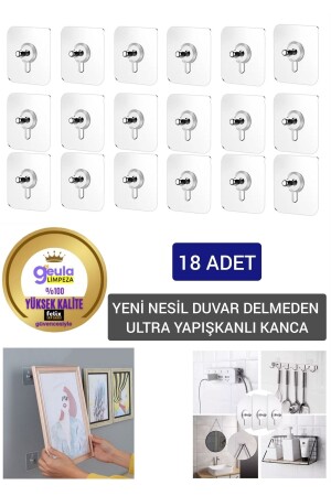 18-adet Yapışkanlı Duvar Vida Kancaları Şeffaf Raf Duvar Tablo Askıları Mutfak Banyo Organizer askuo109 - 1