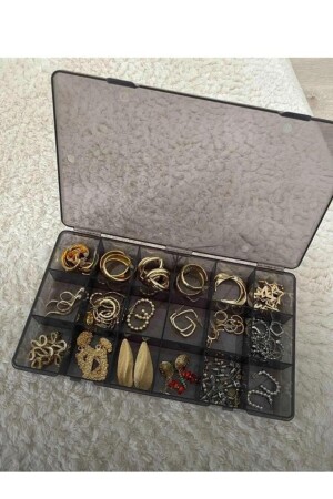 18 Bölmeli Siyah Kolye Yüzük Takı Toka Kutusu Dikiş Kutusu Organizer - Hayveys