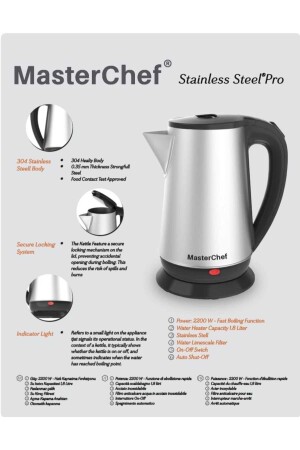 1.8 Lt Paslanmaz Çelik Kettle - Su Isıtıcı - Masterchef