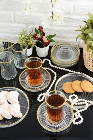 18-teiliges goldvergoldetes Teeservice-Set für 6 Personen – Kuchenteller – Teetasse – Tee-Untertasse - 8