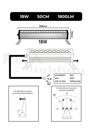 18 W-50 cm LED-Wandfluter – Wandfluter Amber RK36560 - 5