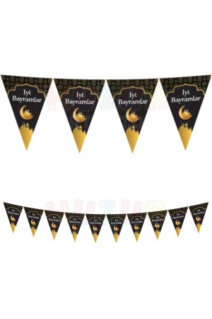 منز - عيد ميلاد سعيد مكتوب ثلاثي الورقة 180 سم 10 العلامات رمضان عيد الذهب الديانية الذهب الإسلامي الزينة - Huzur Party Store