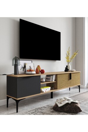 180 cm großes TV-Gerät mit Metallgriff und Stilregal (Korb – Anthrazit) TRZ007 - 2