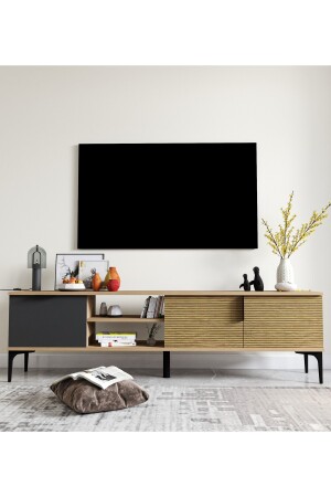 180 cm großes TV-Gerät mit Metallgriff und Stilregal (Korb – Anthrazit) TRZ007 - 4