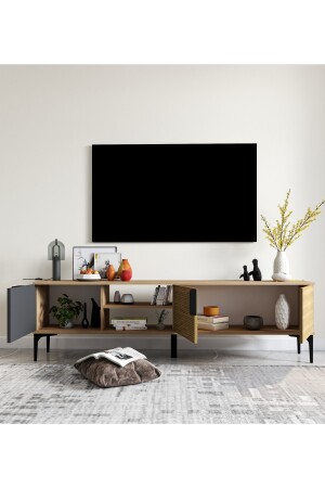 180 cm großes TV-Gerät mit Metallgriff und Stilregal (Korb – Anthrazit) TRZ007 - 5