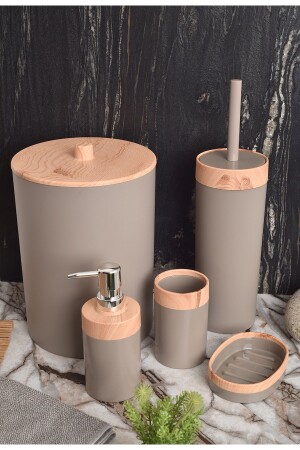 MNZ-Limpia الخيزرانة نمط 5 قطع الحمام مجموعة القمامة القمامة الصابون السائل الموزع فرشاة الأسنان حامل صندوق الحمام مجموعة الكريم - Bersachef