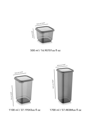 18'li Set Kapaklı Kare Erzak Saklama Kabı Antrasit 6x(0,50 LT-1,10 LT -1,70 LT) Etiketli Baharatlık MCH-256 - 6