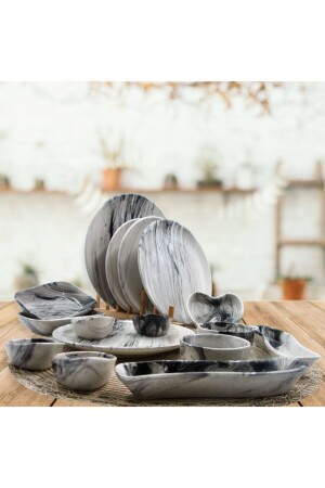 مجموعة من الافطار المزينة من اليد السوداء من اليدين 19 قطعة لأربعة أشخاص 8681349098587 - Arna Porselen