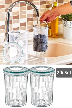 مجموعة من 2 أكواب زيتون مع صمام - حاوية تخزين الخشية الزيتون 1.5 لتر MCH-496 - Meleni Home