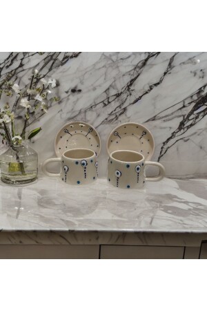 مـنـز - سيراميكية صناعية يدويّة تسقط العين الشرير 2 لوحات 2 مغم 2 لوحات 2 كوبات تسقط العين الشرير - İlbay Çini Takı