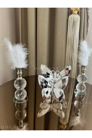 مجموعة مزينة من 2 فراشة فضية و 2 قطعة من 2 طبقات من الرفع الفضي الراعي الزينة - Housess