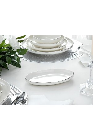 مجموعة من الفضة الفضية الحديثة من 2 20 سم كريم حجم صغير البورتسلان قارب الخدمة لوحات - Porselenden