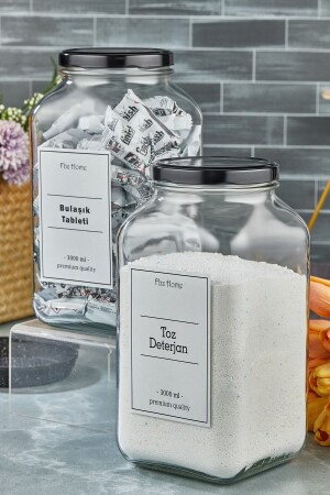 مجموعة من 2 مسحوقات - حبة غسيل الأطباق 3000 مل زجاجي جار - Fbzhome