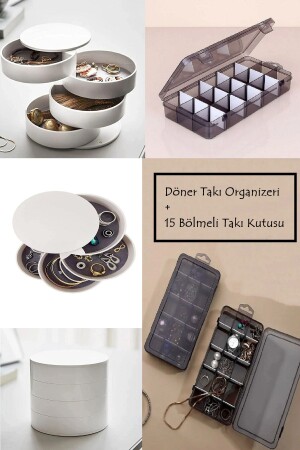 مجموعة من 2 4 طبقات منظمة المجوهرات المتحركة 15 قطعة منظمة صناديق المجوهرات بايف-دونرتاكي+15 قطعة - Bayev