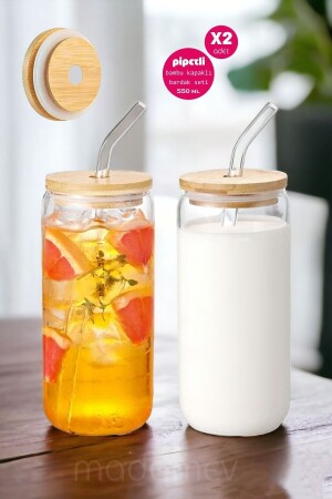 مجموعة من 2 حشيشات و قشيش من البامبو كوب زجاجي مقاوم للحرارة 550 مل كوب عرض قهوة في شكل صندوق الكولا - Madamev