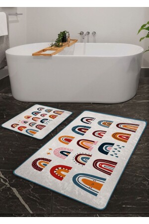 قماش حمام من 2 قطع غسيل من قاعدة من غير المنزلق - قماش قوس قزح 60*100 سم - 50*60 سم BM0128 - Pilloveland