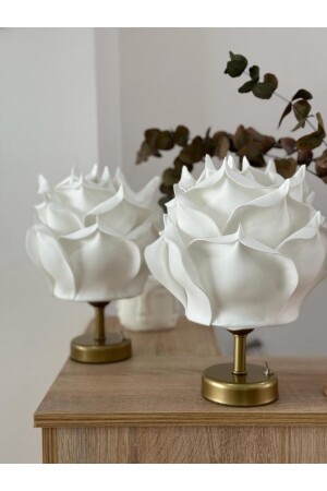 مجموعة من 2 أزياء مزخرفة إيفا روز بلا سلك مصباح طاولة أعلى أبيض أسفل الذهب القديم (9V بطارية مربع) (2 أجهزة) - Maison Avf