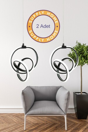 2 ad Siyah Modern Sarkıt Led Avize Beyaz Işık Salon Mutfak Oda Hol Ledli Avize SupplyHome-L01 - 1