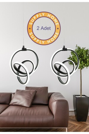 2 ad Siyah Modern Sarkıt Led Avize Beyaz Işık Salon Mutfak Oda Hol Ledli Avize SupplyHome-L01 - 4