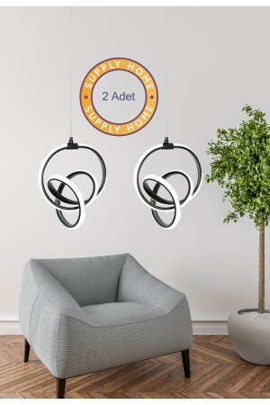 2 ad Siyah Modern Sarkıt Led Avize Beyaz Işık Salon Mutfak Oda Hol Ledli Avize SupplyHome-L01 - 5