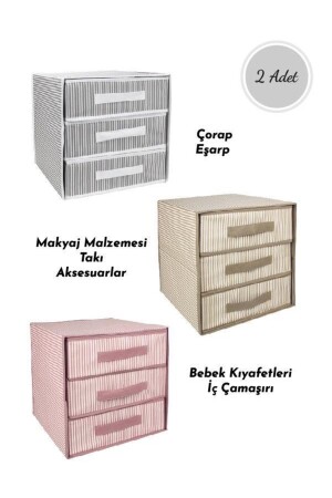 2 Adet 3 Katlı 3 Çekmeceli Kartonlu Çekmece Içi Dolap Takı Çorap Eşarp Kıyafet Düzenleyici Organizer - Hayveys