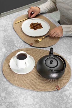2 Adet 30x40cm Oval Doğal Amerikan Servis Hasır Jüt Örgü Supla Sunum Takımı - Homever