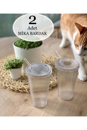 2 Adet 600 ml Kapaklı Pipetli Origami Stil Bardak | Kahve Ve Sunum Bardağı| Meşrubat Bardağı SC060323-72-2ADET - 1