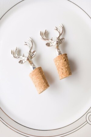 2 Adet Gümüş Dekoratif Geyikli Mantar Tıpa 2671 - Emtory Home