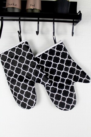 2 Adet Isıya Dayanıklı Mutfak Fırın Eldiven Seti & Siyah Halka - Morlay