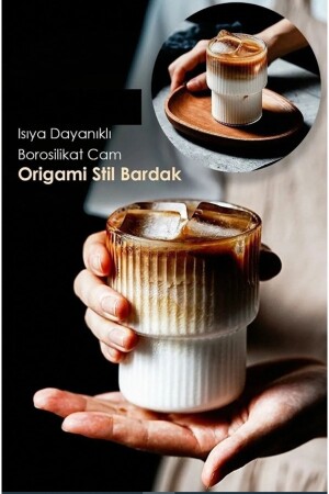 2 Adet Isıya Dayanıklı Origami Stil Bardak | Kahve Ve Sunum Bardağı | Borosilikat Bardak 300 Ml A0110 - 1