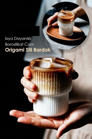 2 Adet Isıya Dayanıklı Origami Stil Bardak | Kahve Ve Sunum Bardağı | Borosilikat Bardak 300 ml LGY-00011 - 2