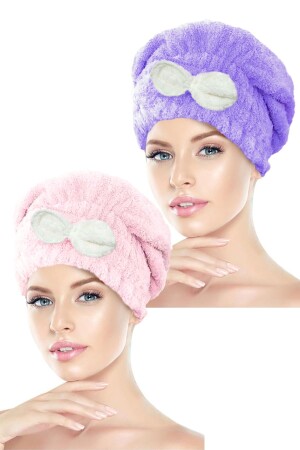 2 Adet Mikrofiber Saç Havlusu Bonesi Lastikli Fiyonklu - Chizgy