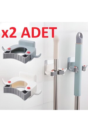 2 Adet Paspas Süpürge Fırça Ve Mop Askısı Sap Tutucu Mutfak Banyo Askı - Filkete