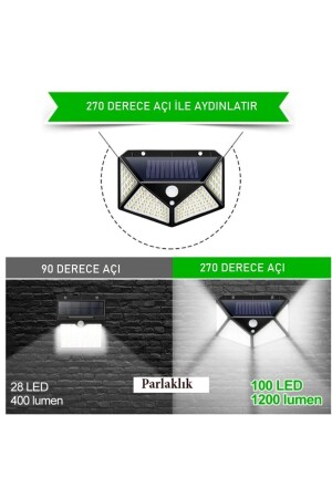 2 Adet Solar Güneş Enerjili Hareket Sensörlü 4 Taraflı Bahçe Garaj Ev Aydınlatma Lambası 100LED-2 - 7