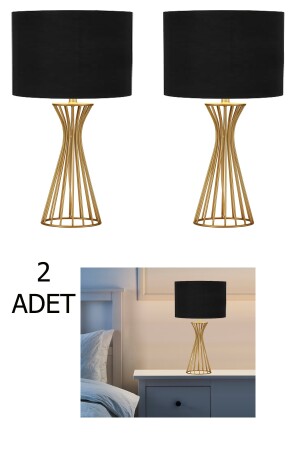 2 Adet Veronika Modern Gold Ayaklı Kumaş Başlıklı Masa Lambası Abajur VERONİKA2ADET - 4