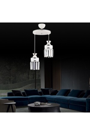 م.ن.ز-نايروبي - مصباح معلق أبيض ذو قطعة 2 مع حجر الكريستال ومرقصة كروم سلندر فاخر شاندليير AK000 - Kraliçe