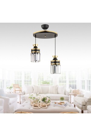 م.ن.ز-نايروبي - مصباح معلق أسود 2 قطع مع حجر الكريستال وسلندر شريط صفراء فاخر الشنابل AK00053 - Kraliçe