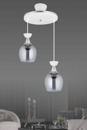 مجموعة من 2 صناديق من المصابيح البيضاء مع زجاج مدخن و شريط كروم الشنابل الحديثة AK00062 - Kraliçe